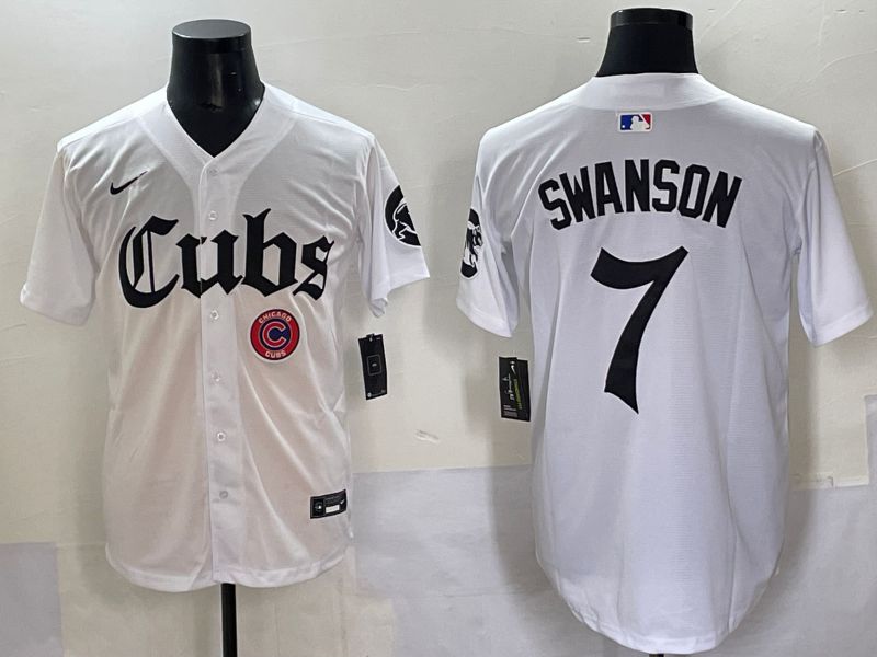 Men 2025 Chicago Cubs #7 Swanson White Five generations Joint Name Nike MLB Jersey style 10